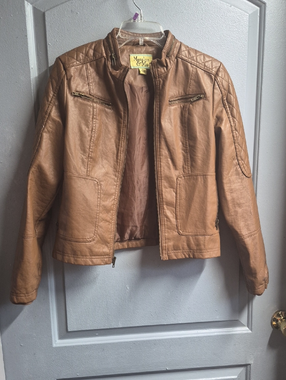 Maralyn & Me Cognac Faux Leather Moto Jacket